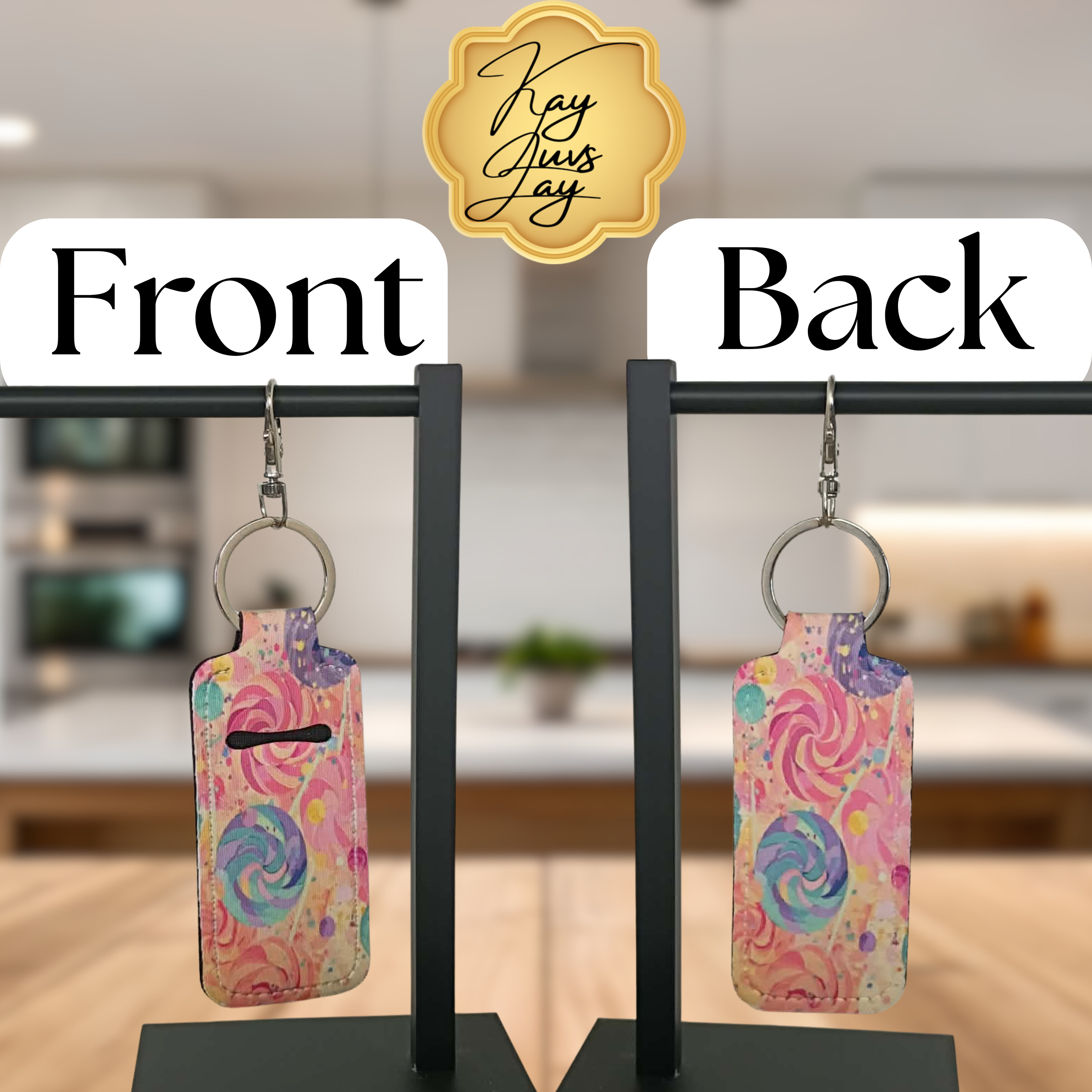 Candy Swirl Chapstick Holder Keychain – Double Sided Colorful Design