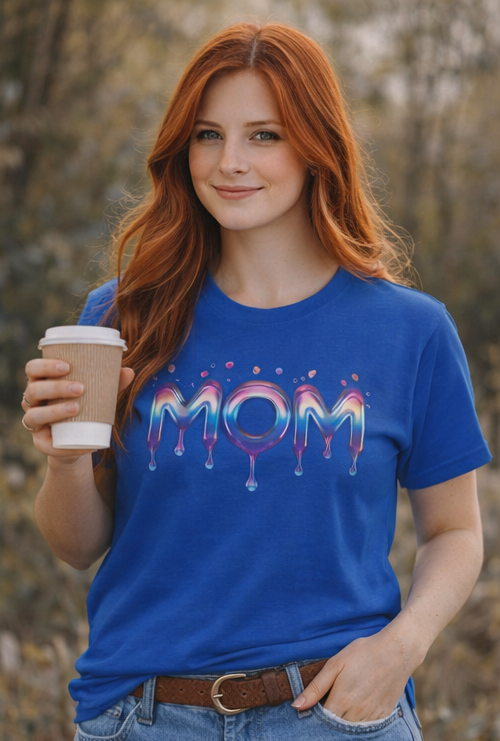 MOM Drip Graphic T-Shirt — Colorful Liquid Script Mother's Day Tee